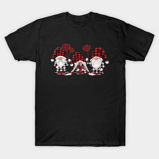 Love Hearts Funny cute Gnomes Valentine's Day Gift Cute reds Buffalo Plaid Pattern Valentines gnome T-Shirt by UNXart